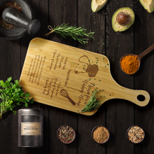 Load image into Gallery viewer, Recipe for a Happy Home Wood Cutting Board with Handle
